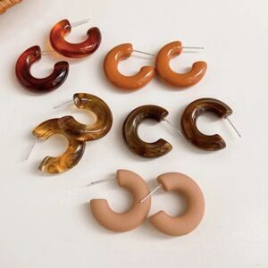 🔅🆕🔅 5 pairs/set Brown Nude Tones Minimalist Tube Cuff Hoop Earrings 🤎✨